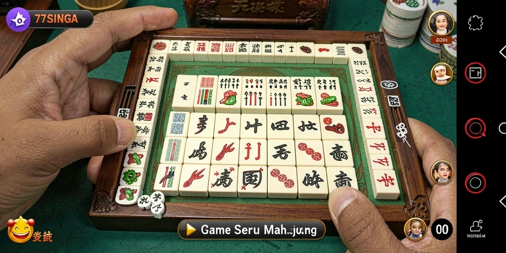 Screenshot gameplay 77SINGA dengan desain ubin Mahjong yang menawan.