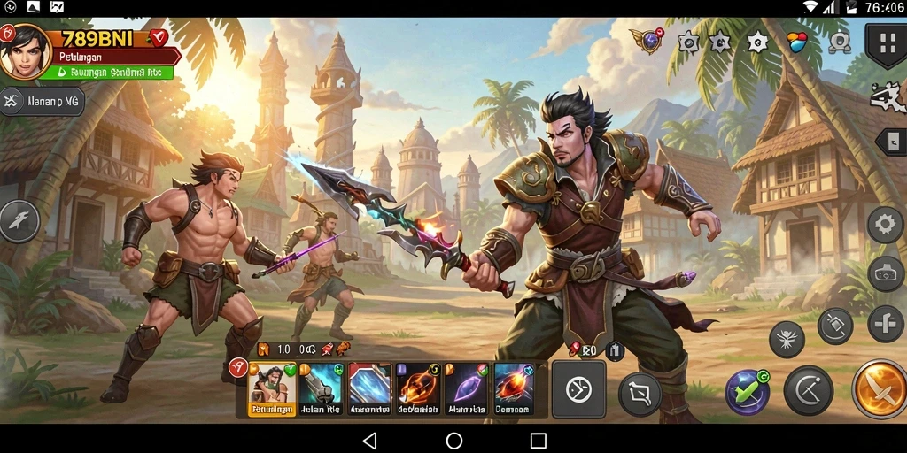Screenshot menampilkan pertarungan epik dalam game RPG 789BNI.