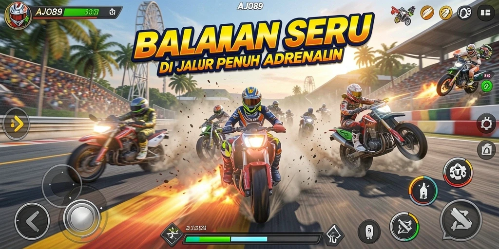 Screenshot AJO89 menampilkan aksi balapan yang mendebarkan.
