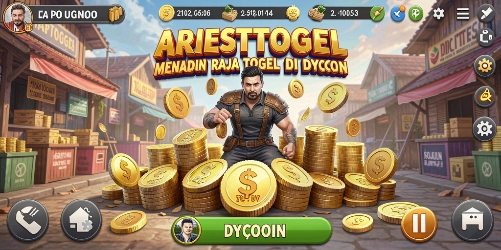 Tampilan gameplay ARIESTOGEL dengan elemen Tycoon yang menarik.
