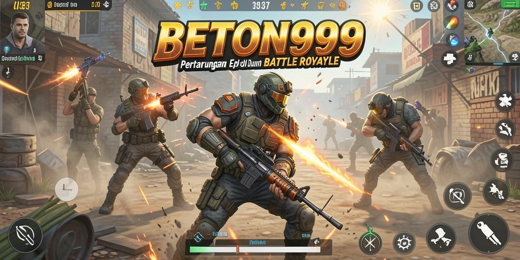 Screenshot BETON999 menunjukkan aksi intens dalam gameplay Battle Royale.