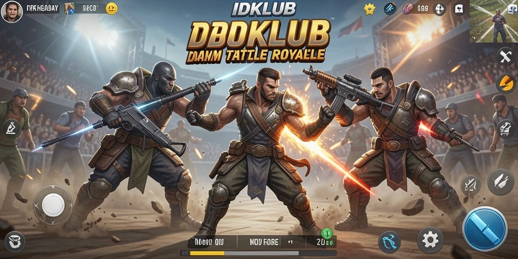 Tampilan realistis pertempuran di IDKLUB dengan aksi Battle Royale yang mendebarkan.
