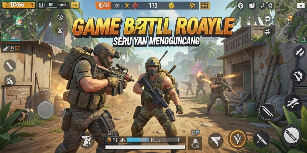 Screenshot utama IDX66 menampilkan gameplay intens di arena Battle Royale.