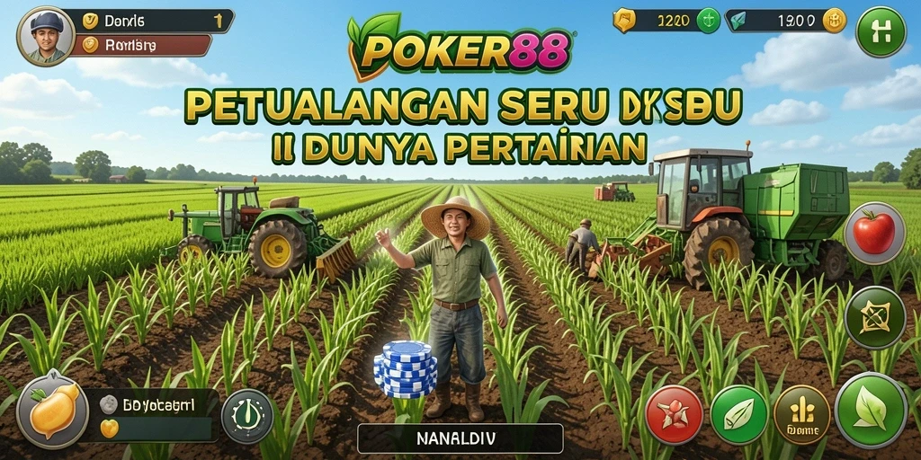 Screenshot utama POKER88 menunjukkan gameplay bertani yang menyenangkan dan interaktif.