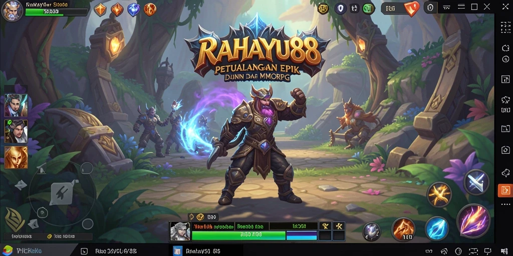 Screenshot gameplay RAHAYU88 yang menampilkan pertarungan epik di dunia fantasi.