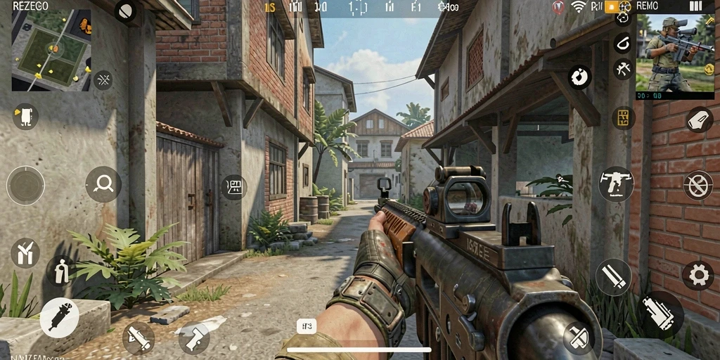 Gameplay seru dalam REZEGO dengan aksi tembak-menembak yang mendebarkan.
