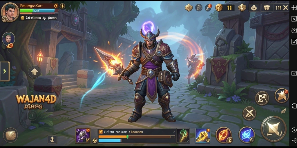 Screenshot gameplay WAJAN4D menampilkan aksi karakter dalam pertempuran.