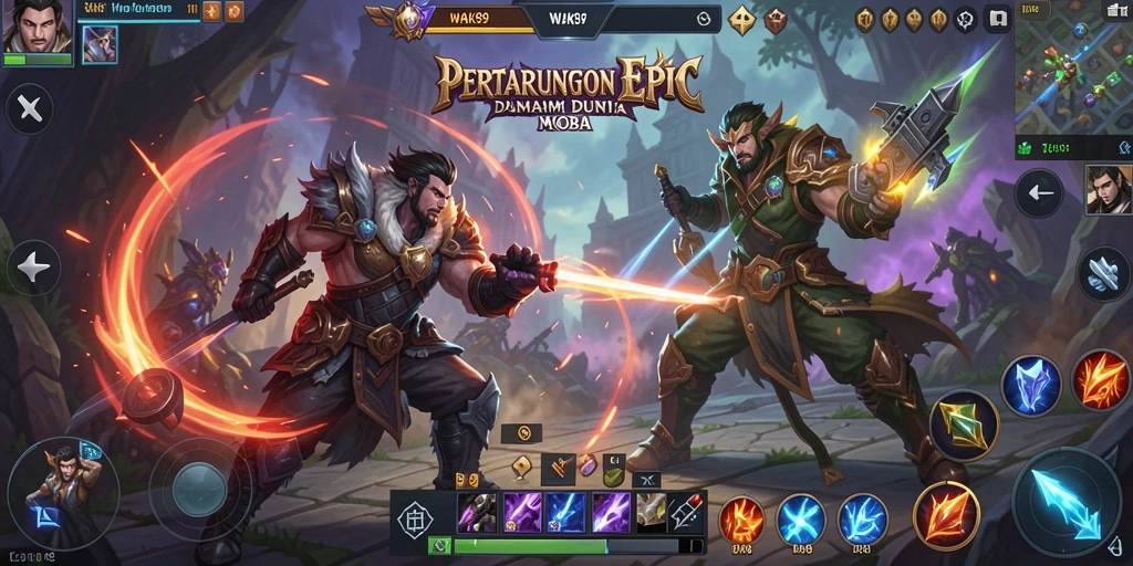 Tangkapan layar WAK89 menampilkan aksi seru dalam pertempuran MOBA.